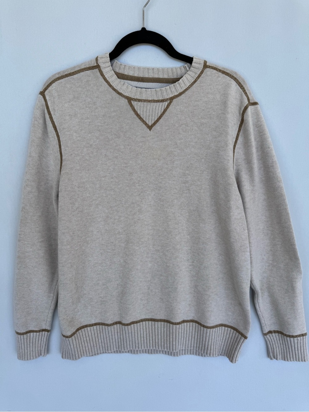 Eddie Bauer Beige100% Cotton  Crewneck Sweater with Tan Stitching